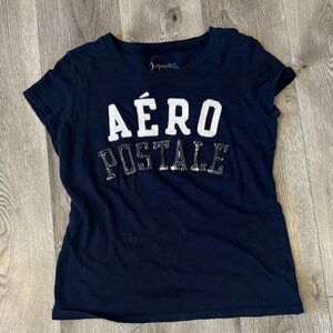 Y2K Aeropostale Dark Blue Tee with White Graphic Vintage